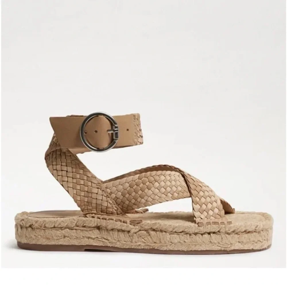 NWOB SAM EDELMAN Dakota Leather Espadrille Platform Sandals Size 8.5 M In Tan